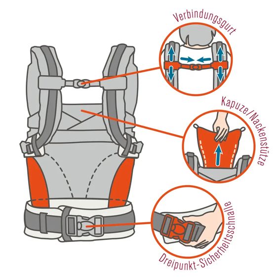 manduca Babytrage XT ab Geburt von 3,5 kg - 20 kg inkl. 2 Schnullerketten aus Silikon - Denimberry Toffee
