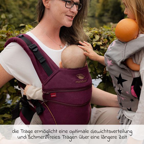 manduca Babytrage XT ab Geburt von 3,5 kg - 20 kg inkl. 2 Schnullerketten aus Silikon - Denimberry Toffee