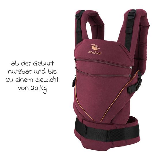 manduca Babytrage XT ab Geburt von 3,5 kg - 20 kg inkl. 2 Schnullerketten aus Silikon - Denimberry Toffee