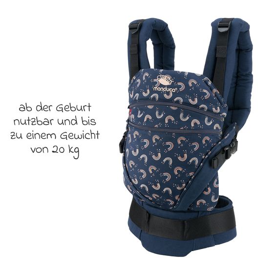 manduca Porte-Bébé XT Dès La Naissance À Partir De 3,5 Kg - 20 Kg Incl. 2 Chaînes De Tétine En Silicone - RainbowNight - Imprimé Marine