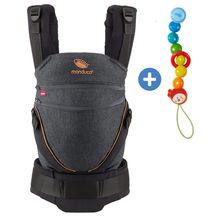 Marsupio Babytrage XT Da 3,5 kg a 20 kg incl. catena per ciuccio in legno - Denimblack Toffee