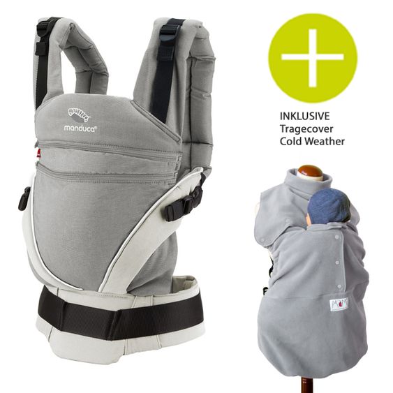 manduca Babytrage XT Cotton inkl. Cover Cold Weather Silver Cloud - Grey White