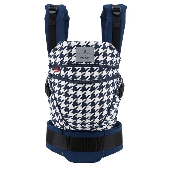 manduca Babytrage XT für Neugeborene ab 3,5 kg - 20 kg mit 3 Tragepositionen aus 100% Bio-Baumwolle - Bellybutton - PepitaNavy