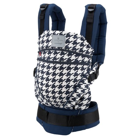 manduca Babytrage XT für Neugeborene ab 3,5 kg - 20 kg mit 3 Tragepositionen aus 100% Bio-Baumwolle - Bellybutton - PepitaNavy