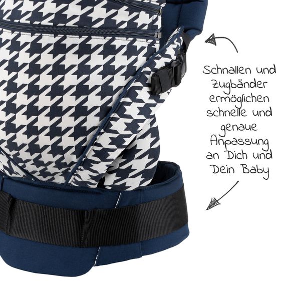 manduca Babytrage XT für Neugeborene ab 3,5 kg - 20 kg mit 3 Tragepositionen aus 100% Bio-Baumwolle - Bellybutton - PepitaNavy