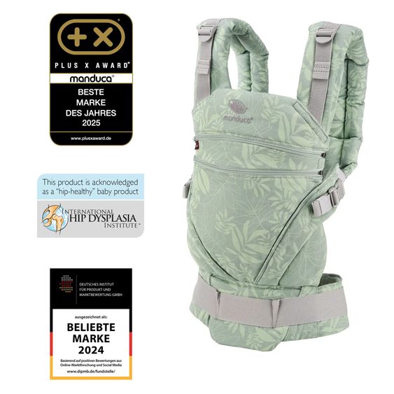 manduca Babytrage XT für Neugeborene ab 3,5 kg - 20 kg mit 3 Tragepositionen aus 100% Bio-Baumwolle - Limited Edition - Botanic Green