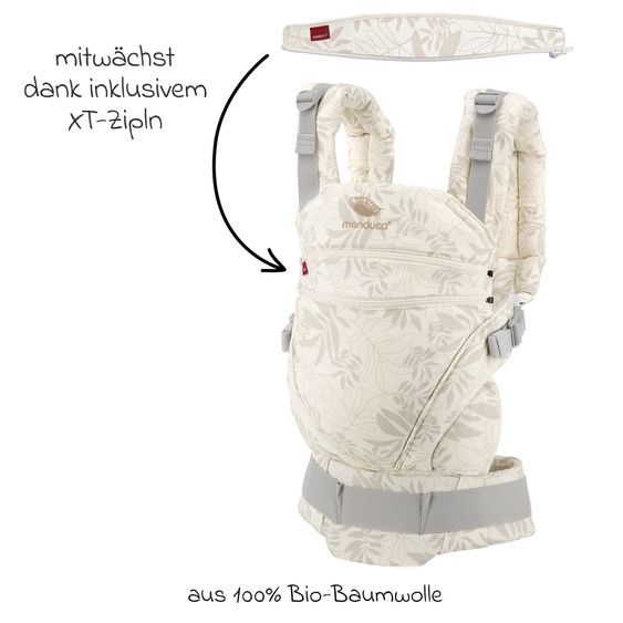 manduca Baby carrier XT for newborns from 3.5 kg - 20 kg with 3 carrying positions made of 100% organic cotton - Botanic Vanilla