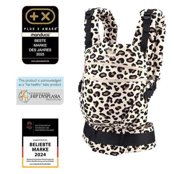 manduca Babytrage XT für Neugeborene ab 3,5 kg - 20 kg mit 3 Tragepositionen aus 100% Bio-Baumwolle - Limited Edition - Leo