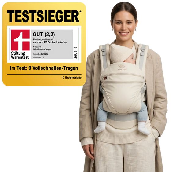 manduca Babytrage XT für Neugeborene ab 3,5 kg - 20 kg mit 3 Tragepositionen aus 100% Bio-Baumwolle - Monochrome - Creme