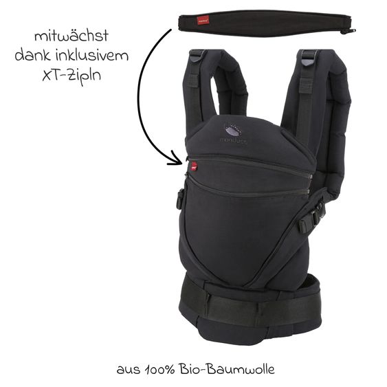 manduca Baby carrier XT for newborns from 3.5 kg - 20 kg with 3 carrying positions made of 100% organic cotton - Obsidian