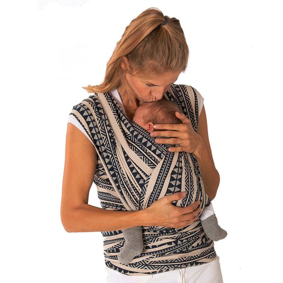 manduca Babytragetuch Sling elastisch 510 x 60 cm - Bellybutton - Boho Blue
