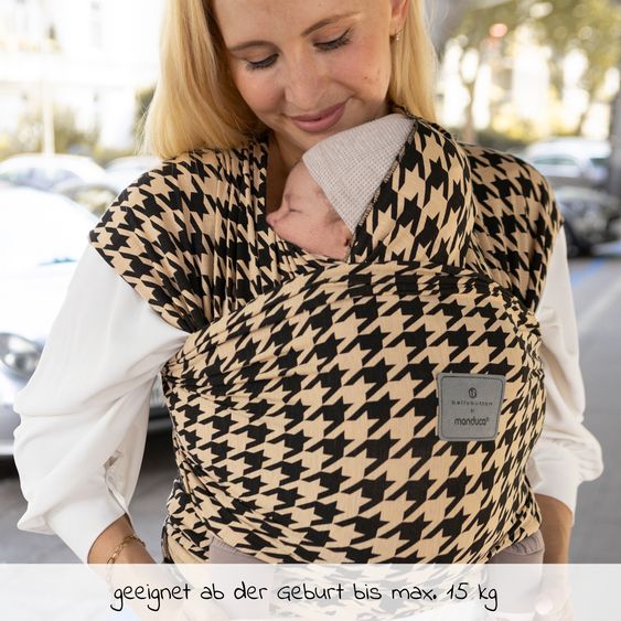 manduca Baby sling elastic 510 x 60 cm for newborns from 3.5 kg - 15 kg made of 100% organic cotton - Bellybutton - PepitaBlack