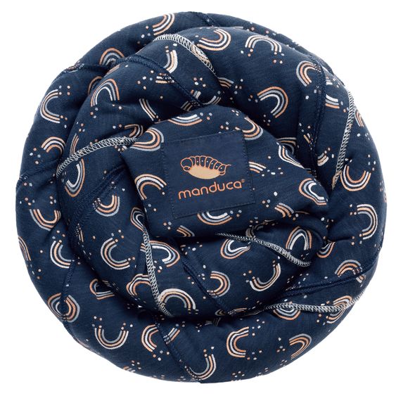 manduca Babytragetuch Sling elastisch 510 x 60 cm für Neugeborene ab 3,5 kg - 15 kg aus 100% Bio-Baumwolle - RainbowNight - Navy Print