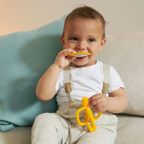 Matchstick Monkey 4-piece starter set teething aids - teething ring with finger toothbrush - lion - yellow