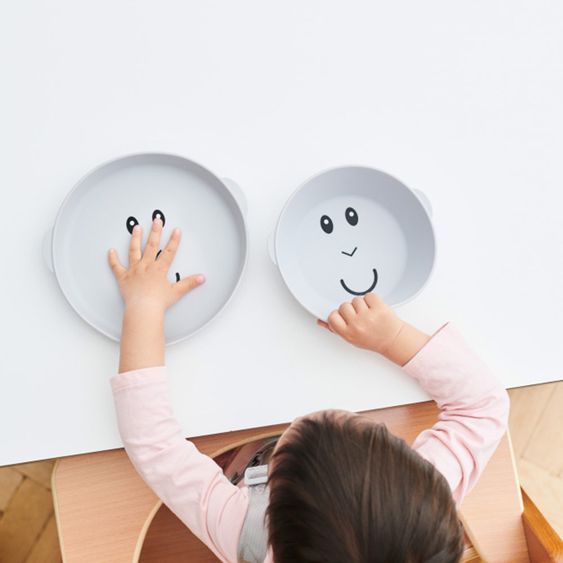 Matchstick Monkey Learning to eat set plate & bowl made of silicone - monkey - gray