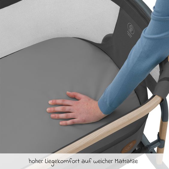 Maxi-Cosi 2-in-1 Beistellbett Iora Air mit Schaukelfunktion, atmungsaktive Stoffe, klappbar, inkl. Matratze & Reisetasche - Beyond Graphite