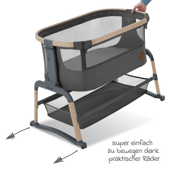 Maxi-Cosi 2-in-1 Beistellbett Iora Air mit Schaukelfunktion, atmungsaktive Stoffe, klappbar, inkl. Matratze & Reisetasche - Beyond Graphite