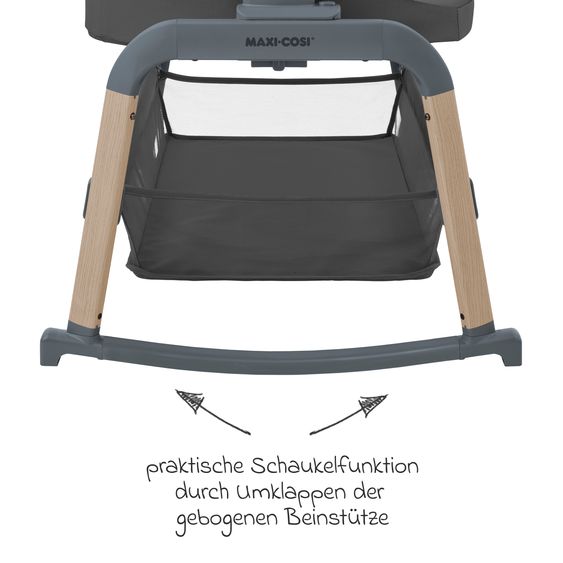 Maxi-Cosi 2-in-1 Beistellbett Iora Air mit Schaukelfunktion, atmungsaktive Stoffe, klappbar, inkl. Matratze & Reisetasche - Beyond Graphite