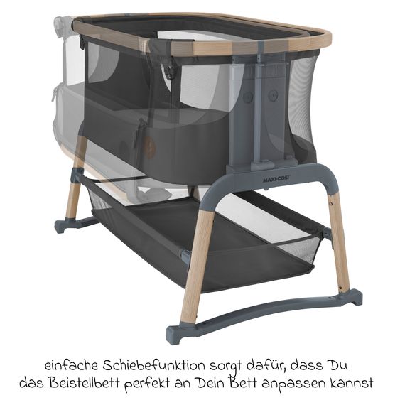 Maxi-Cosi 2-in-1 Beistellbett Iora Air mit Schaukelfunktion, atmungsaktive Stoffe, klappbar, inkl. Matratze & Reisetasche - Beyond Graphite