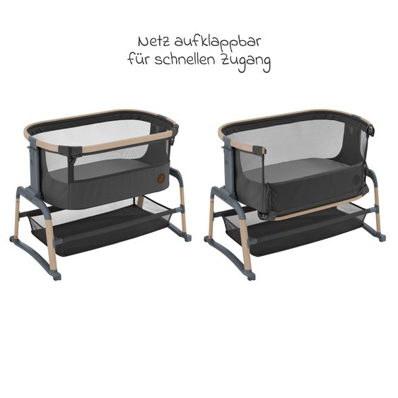 Maxi-Cosi 2-in-1 Beistellbett Iora Air mit Schaukelfunktion, atmungsaktive Stoffe, klappbar, inkl. Matratze & Reisetasche - Beyond Graphite