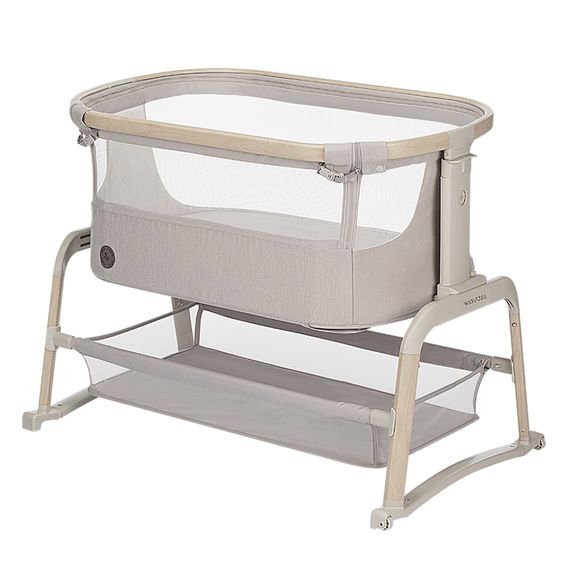 Maxi-Cosi 2-in-1 Beistellbett Iora Air mit Schaukelfunktion, atmungsaktive Stoffe, klappbar, inkl. Matratze & Reisetasche - Classic Beige Eco FR