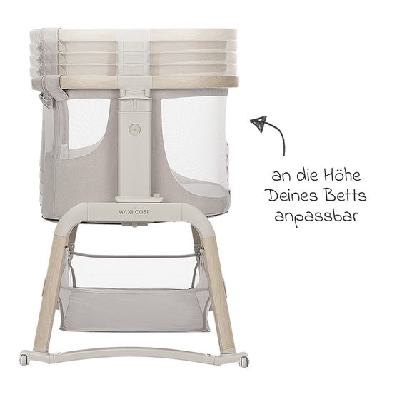 Maxi-Cosi 2-in-1 Beistellbett Iora Air mit Schaukelfunktion, atmungsaktive Stoffe, klappbar, inkl. Matratze & Reisetasche - Classic Beige Eco FR