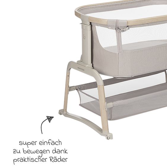 Maxi-Cosi 2-in-1 Beistellbett Iora Air mit Schaukelfunktion, atmungsaktive Stoffe, klappbar, inkl. Matratze & Reisetasche - Classic Beige Eco FR