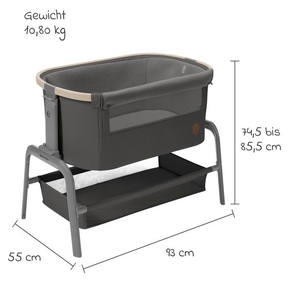 Maxi-Cosi 2-in-1 Beistellbett Iora klappbar, inkl. Matratze & Reisetasche - Beyound - Graphite Eco