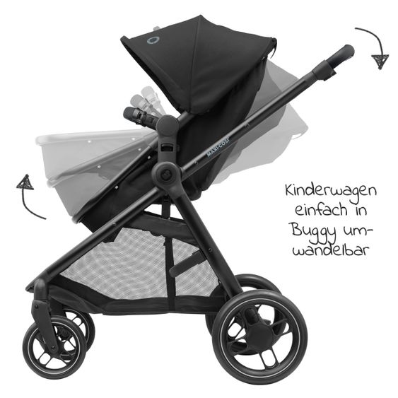 Maxi-Cosi 2 -in- 1 Kombi-Kinderwagen Zelia³ wendbarer Sitz & Wanne in einem, verstellbarer Schieber, 22 kg - Essential Black