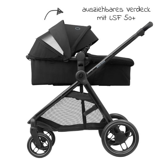 Maxi-Cosi 2 -in- 1 Kombi-Kinderwagen Zelia³ wendbarer Sitz & Wanne in einem, verstellbarer Schieber, 22 kg - Essential Black