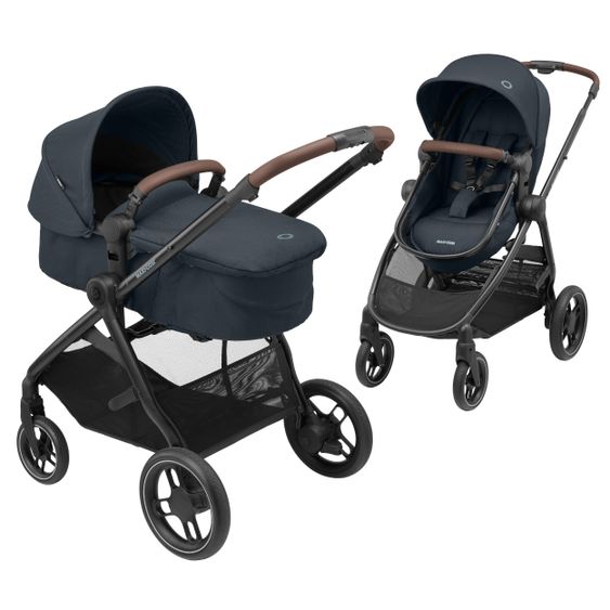 Maxi-Cosi 2 -in- 1 Combi Stroller Zelia³ Reversible Seat & Carrycot in One, Adjustable Pushers, 22 kg - Essential Graphite