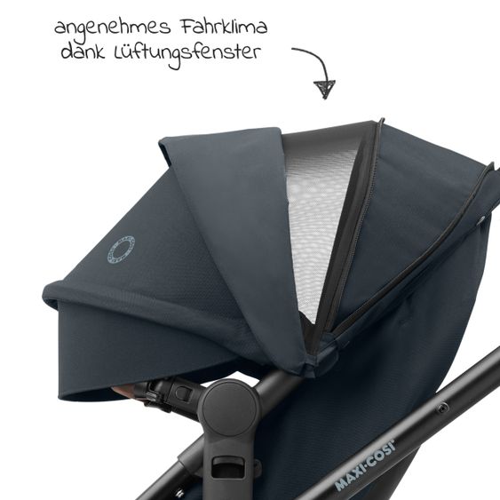 Maxi-Cosi 2 -in- 1 Combi Stroller Zelia³ Reversible Seat & Carrycot in One, Adjustable Pushers, 22 kg - Essential Graphite