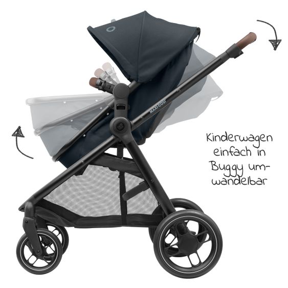 Maxi-Cosi 2 -in- 1 Kombi-Kinderwagen Zelia³ wendbarer Sitz & Wanne in einem, verstellbarer Schieber, 22 kg - Essential Graphite