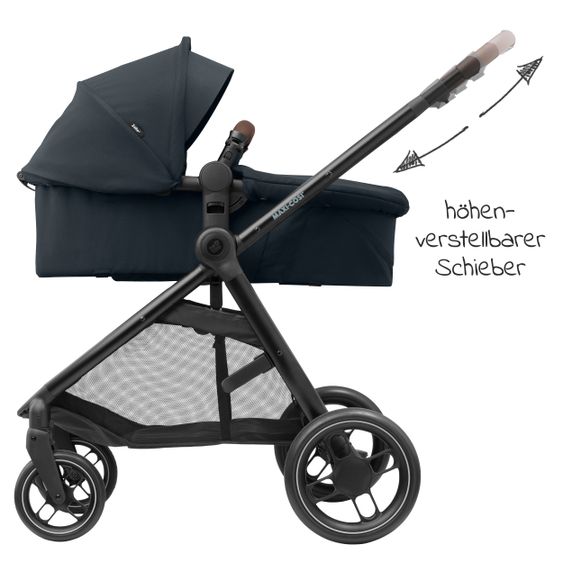 Maxi-Cosi 2 -in- 1 Combi Stroller Zelia³ Reversible Seat & Carrycot in One, Adjustable Pushers, 22 kg - Essential Graphite