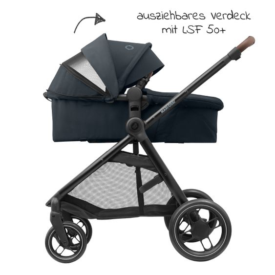 Maxi-Cosi 2 -in- 1 Combi Stroller Zelia³ Reversible Seat & Carrycot in One, Adjustable Pushers, 22 kg - Essential Graphite