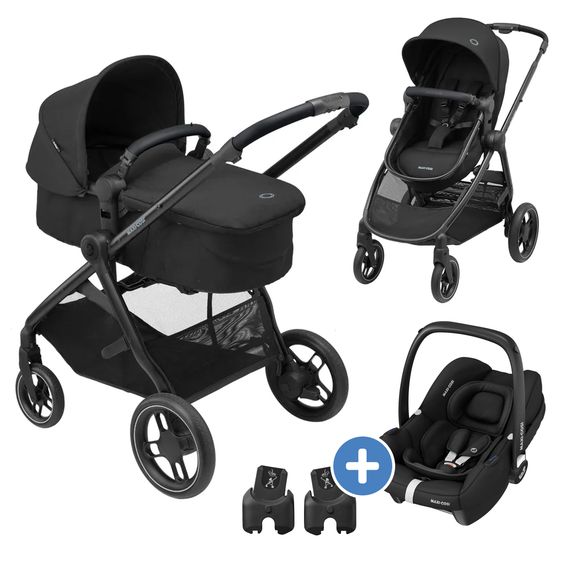 Maxi-Cosi Set passeggino Zelia³ 3 in 1 con seggiolino auto CabrioFix i-Size e adattatore, 22 kg - Nero