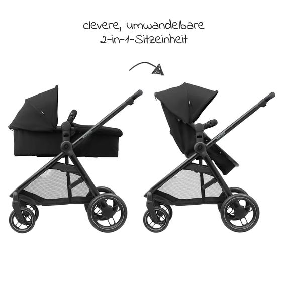 Maxi-Cosi Set passeggino Zelia³ 3 in 1 con seggiolino auto CabrioFix i-Size e adattatore, 22 kg - Nero