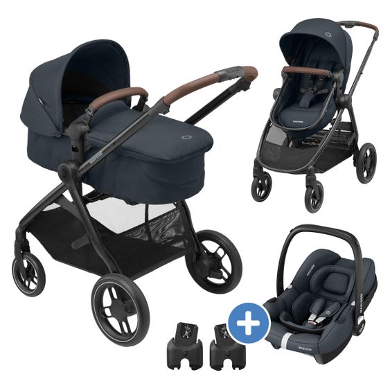 Maxi-Cosi Passeggino Zelia³ Combi 3 in 1 con portabebè CabrioFix i-Size e adattatore, 22 kg - Essential Graphite