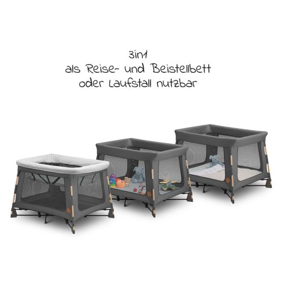 Maxi-Cosi 3 in 1 Reisebett Swift Reisebett, Beistellbett, Laufstall mit Matratze & Tragetasche nur 7 kg - Beyond Graphite