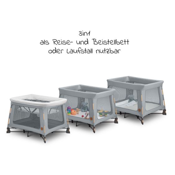 Maxi-Cosi 3 in 1 Reisebett Swift Reisebett, Beistellbett, Laufstall mit Matratze & Tragetasche nur 7 kg - Beyond Grey