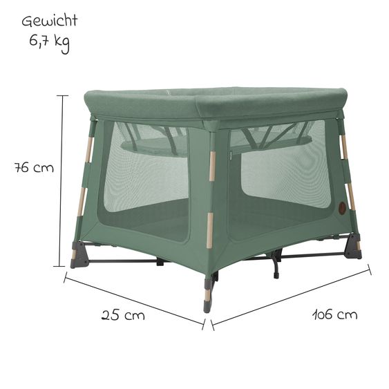 Maxi-Cosi Lettino da viaggio 3 in 1 Lettino da viaggio Swift, culla, box con materasso e navicella leggero solo 6,70 kg - Beyound - Green Eco