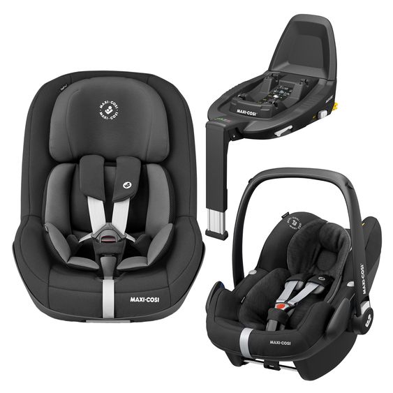 Maxi-Cosi 3in1 Babyschale & Reboarder-Set ab Geburt - 4 Jahre (45 cm - 105 cm) mit Babyschale Pebble Pro, Kindersitz Pearl Pro 2 inkl. FamilyFix 3 - Black