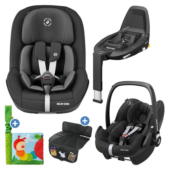 Maxi-Cosi 3in1 infant car seat & reboarder set from birth - 4 years (61 cm - 105 cm) with Pebble Pro infant car seat, Pearl Pro 2 child seat, FamilyFix 3 incl. protective pad & buggy book - Black