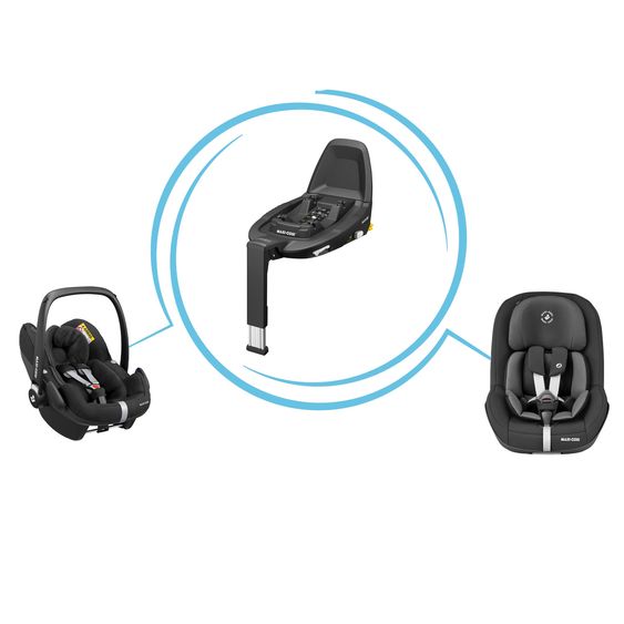 Maxi-Cosi Set seggiolino auto e reboarder 3in1 dalla nascita ai 4 anni (61 cm - 105 cm) con seggiolino auto Pebble Pro, seggiolino Pearl Pro 2, FamilyFix 3 incluso cuscinetto protettivo e libro per passeggino - Nero