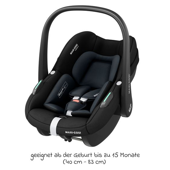 Maxi-Cosi 3in1 Babyschale & Reboarder-Set ab Geburt bis 4 Jahre mit (40 - 105 cm) mit Babyschale Pebble S i-Size & Kindersitz Pearl S inkl. Isofix-Basis FamilyFix S & Rückenlehnenschutz - Tonal Black