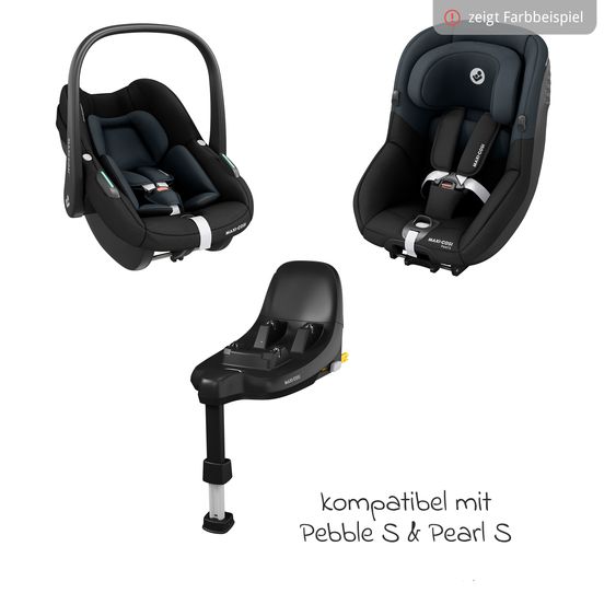 Maxi-Cosi 3in1 Babyschale & Reboarder-Set ab Geburt bis 4 Jahre mit (40 - 105 cm) mit Babyschale Pebble S i-Size & Kindersitz Pearl S inkl. Isofix-Basis FamilyFix S & Rückenlehnenschutz - Tonal Graphite