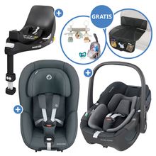 3in1 Babyschale & Reboarder-Set FamilyFix 360 ab Geburt bis 4 Jahre (40 - 105 cm) mit Babyschale Pebble 360 & Kindersitz Pearl 360 inkl. Isofix-Basis FamilyFix, Schutzunterlage, Activity-Trapez & Schnullertasche - Graphite