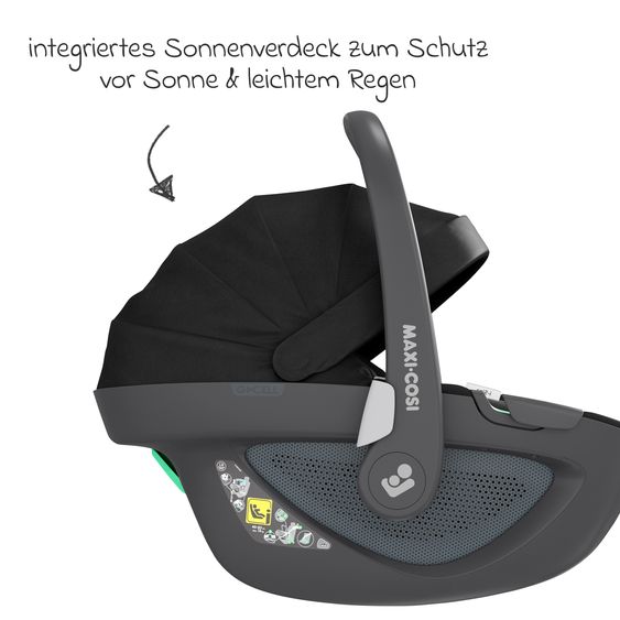 Maxi-Cosi 3in1 Babyschale & Reboarder-Set FamilyFix 360 ab Geburt bis 4 Jahre (40 - 105 cm) mit Babyschale Pebble 360 & Kindersitz Pearl 360 inkl. Isofix-Basis FamilyFix & Rückenlehnenschutz - Black