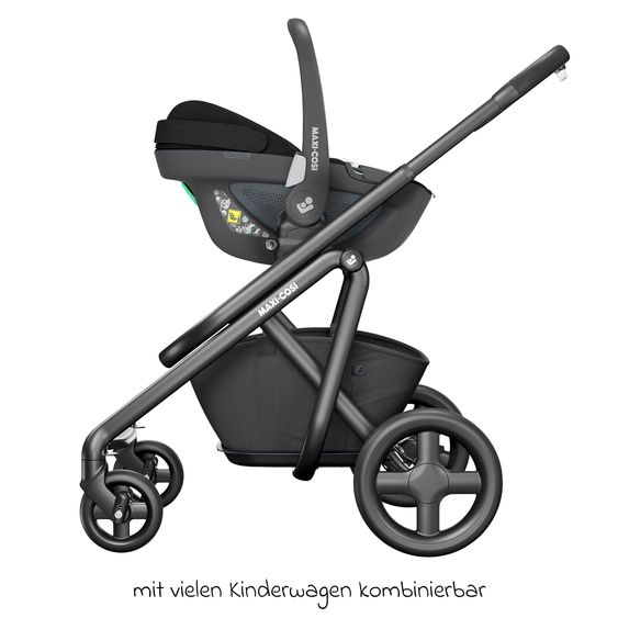 Maxi-Cosi 3in1 Babyschale & Reboarder-Set FamilyFix 360 ab Geburt bis 4 Jahre (40 - 105 cm) mit Babyschale Pebble 360 & Kindersitz Pearl 360 inkl. Isofix-Basis FamilyFix & Rückenlehnenschutz - Black