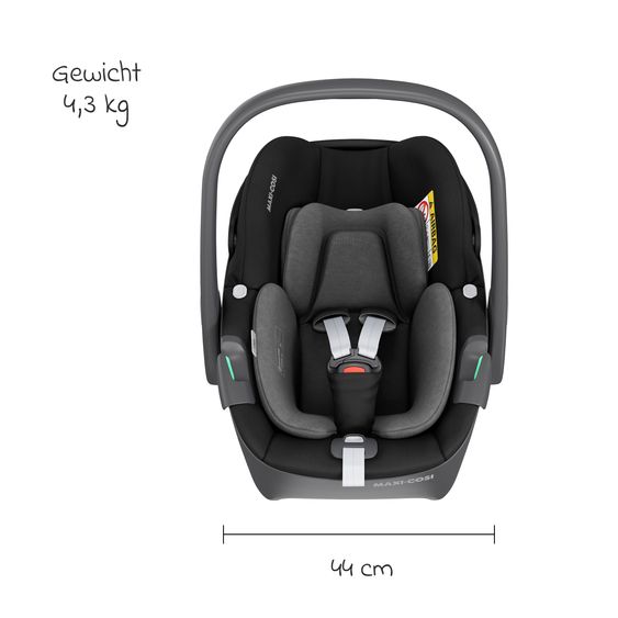 Maxi-Cosi 3in1 Babyschale & Reboarder-Set FamilyFix 360 ab Geburt bis 4 Jahre (40 - 105 cm) mit Babyschale Pebble 360 & Kindersitz Pearl 360 inkl. Isofix-Basis FamilyFix & Rückenlehnenschutz - Black